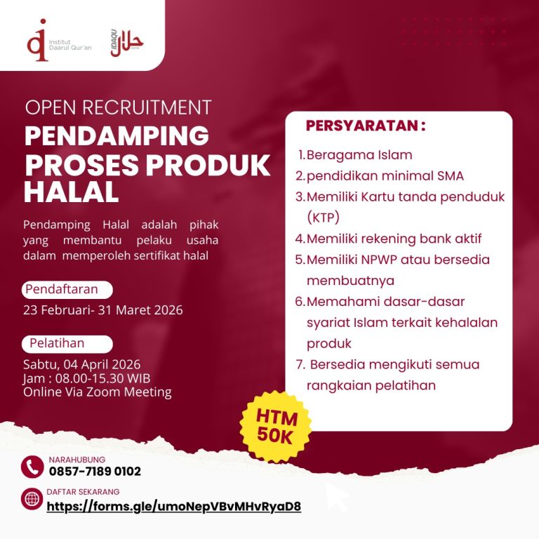 IDAQU Halal Center Akan Gelar Recruitment Pendamping Halal Batch II